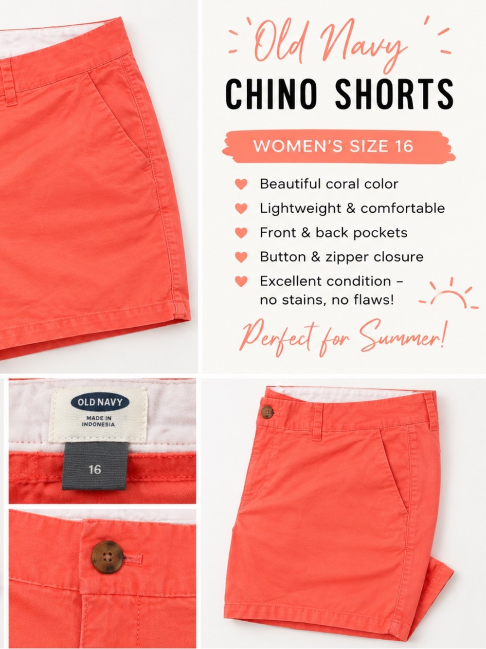 Old Navy Women's Coral-Salmon Chino Shorts